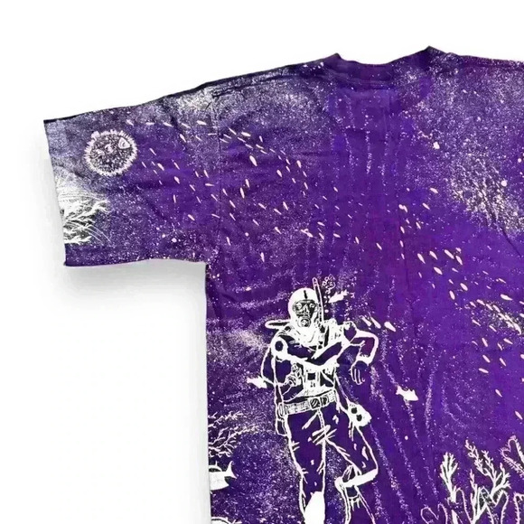 VTG 90s COZUME MEXICO All Over Prints T-shirt Seafloor Frogman Single Stitch XL - Picture 10 of 11